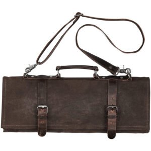 Chef Knife Roll – Waxed Canvas 15 Slot Professional Organizer with Leather Straps