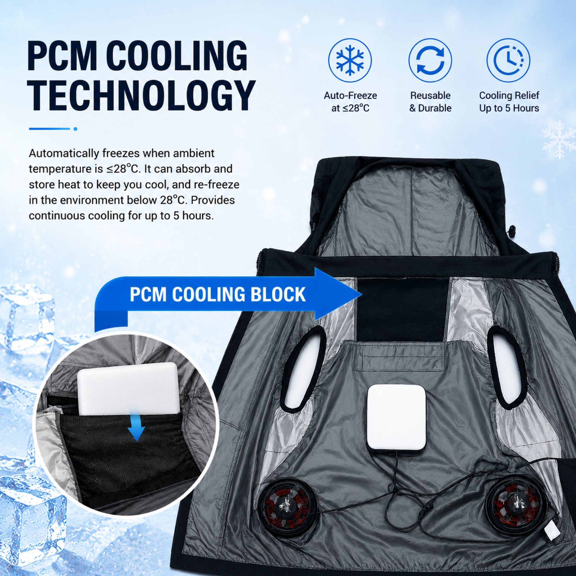 CRENDR Sleeveless Cooling Vest – Semiconductor Cooling Work Vest with Adjustable Temperature & Detachable Hood - Image 3