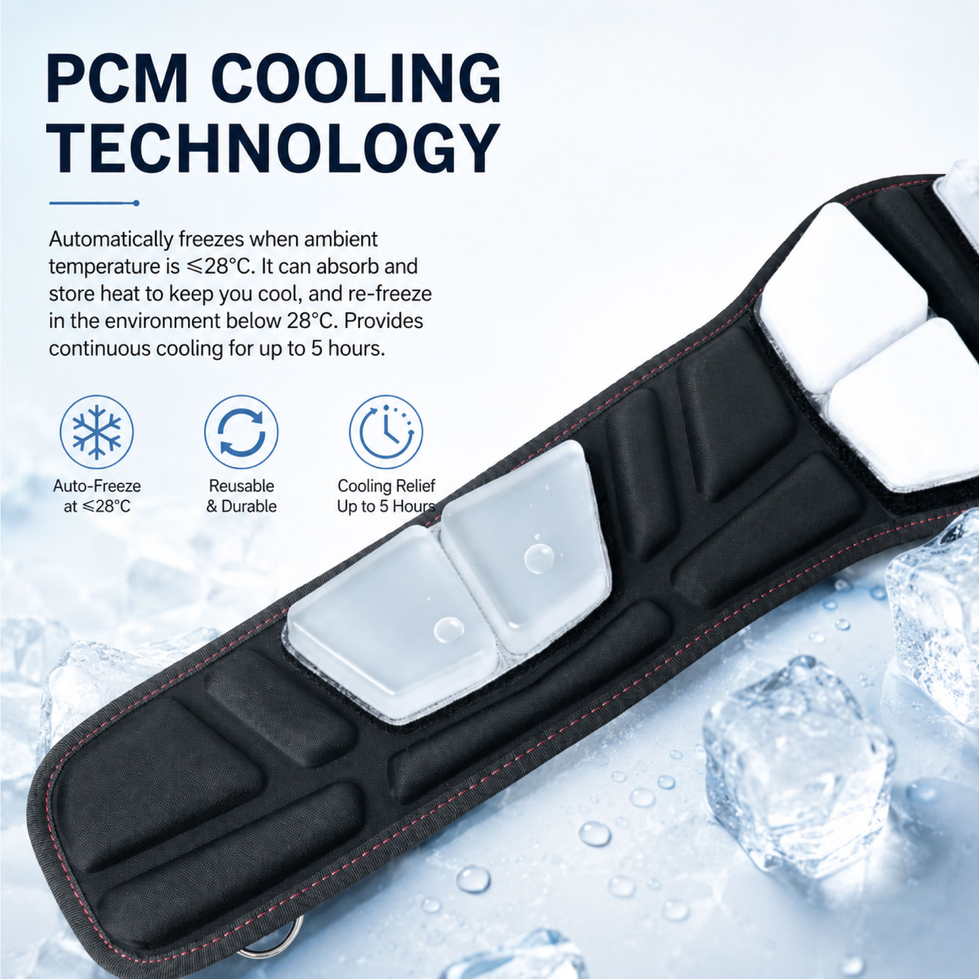 PCM Cooling Waist Support Belt 86×17cm – Reusable Cooling Lumbar Support with Removable PCM Inserts for Back Pain Relief - Image 2