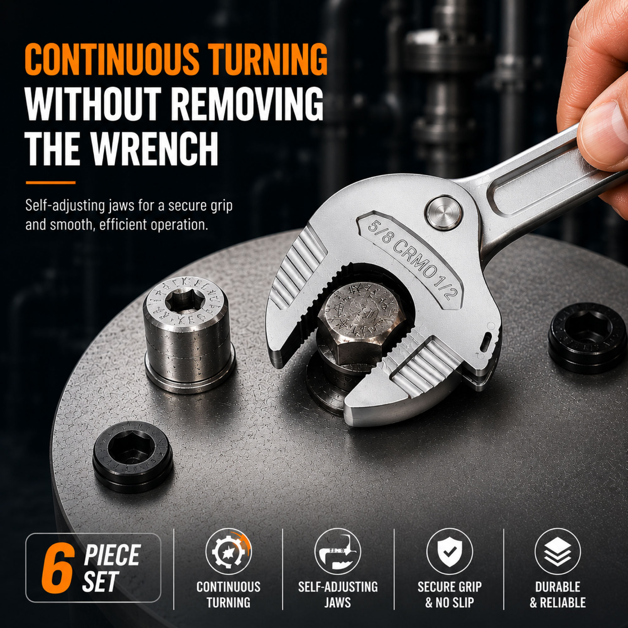 Self-Adjustable Wrench Set CR-MO Steel 6 Sizes 7–32mm – Auto-Adjust Universal Spanner for Hex & Round Nuts - Image 2